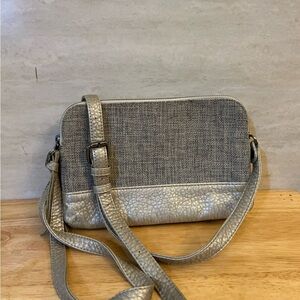 Pistil Designs Chic Women's Double Zipper Crossbody Bag in Gray and Silver
